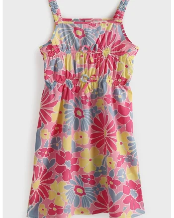 Rochie din bumba cu bretele elastice, Roz zmeuriu/Galben pai/Albastru stins