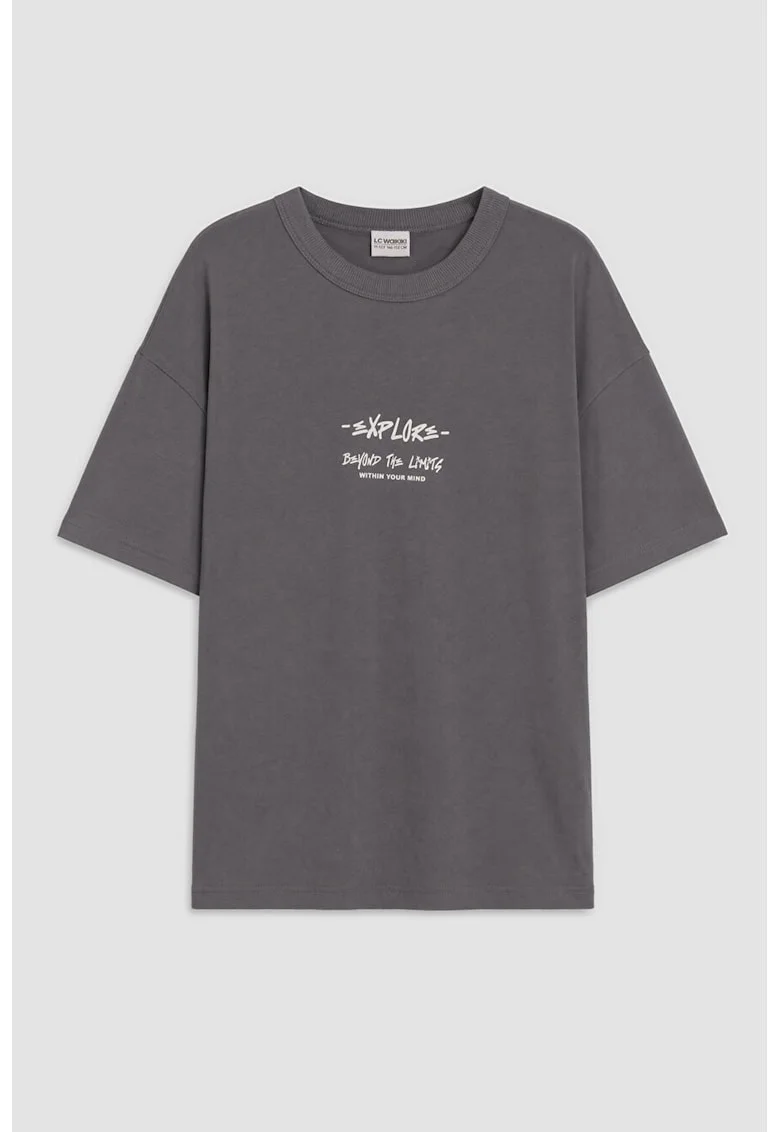 Tricou regular-fit cu imprimeu text, Gri carbon