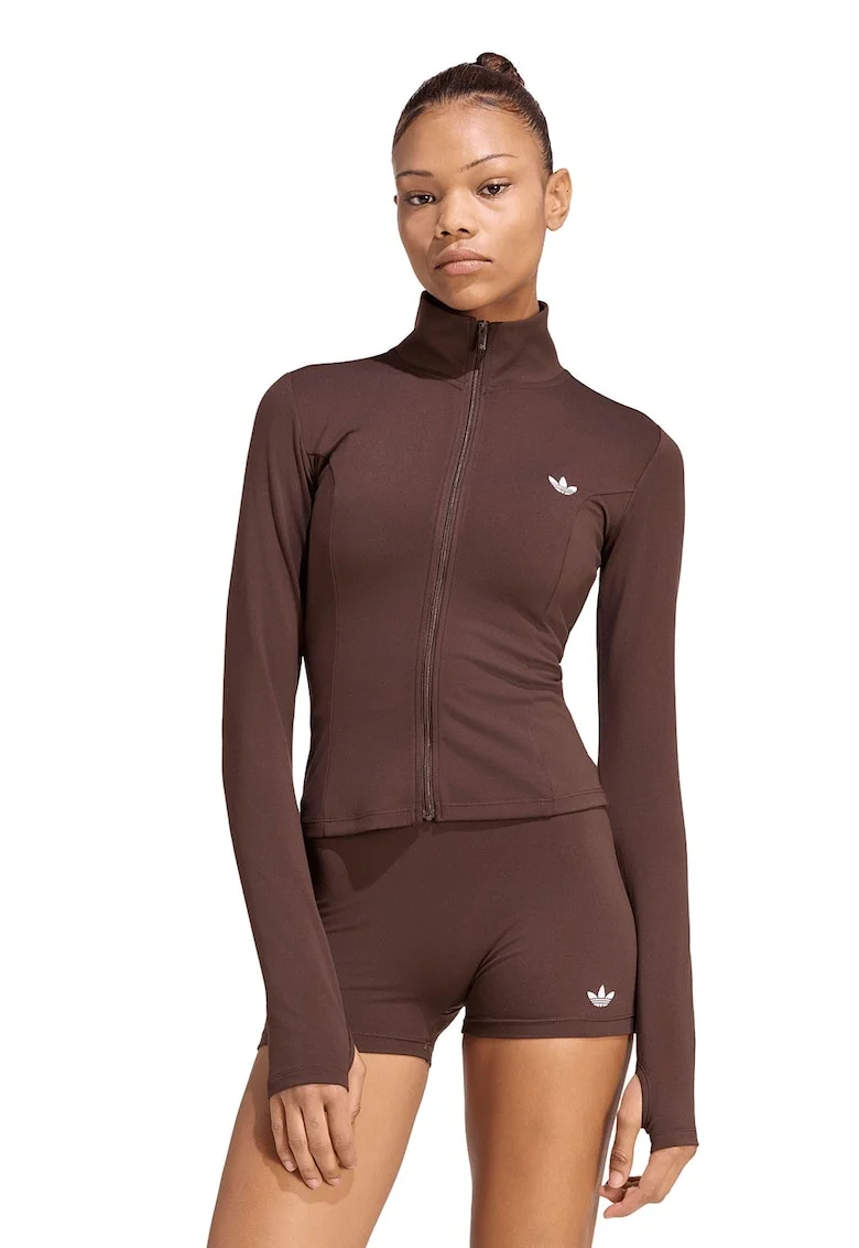 Bluza de trening slim fit cu fermoar, Maro