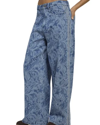 Blugi drepti cu model etnic Liberty London, Albastru