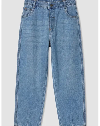 Blugi relaxed fit cu banda elastica in talie, Albastru stins