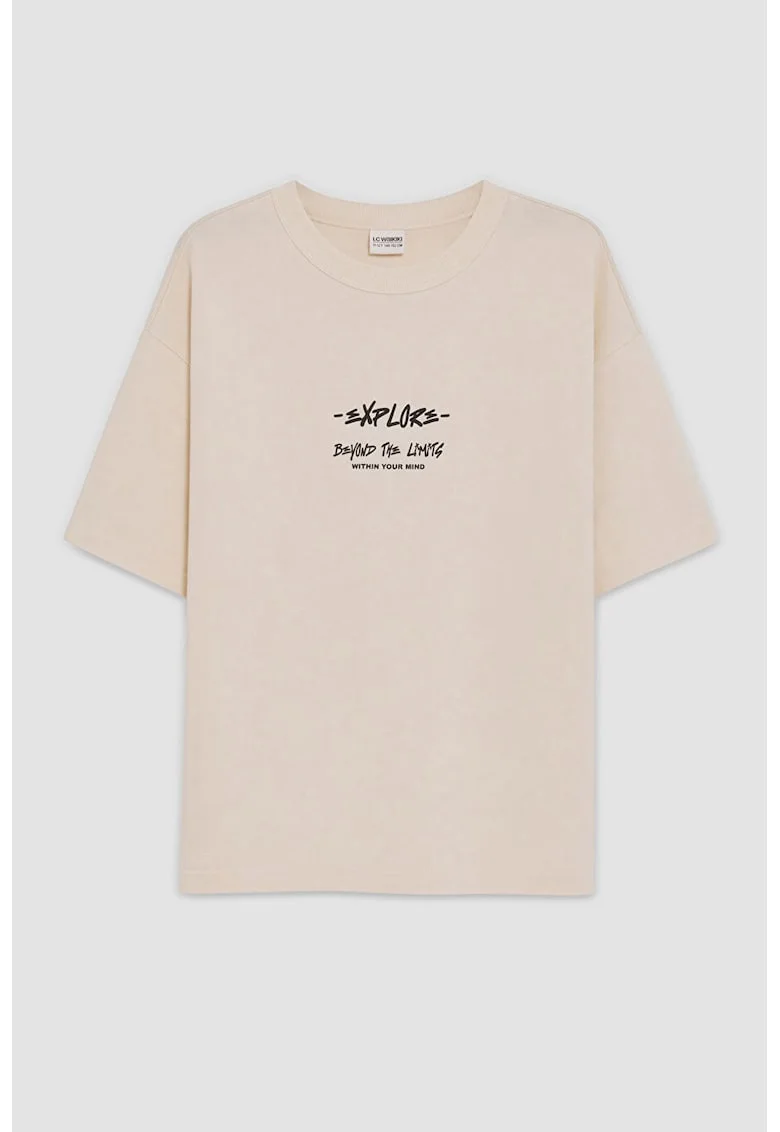 Tricou regular-fit cu imprimeu text, Bej sampanie