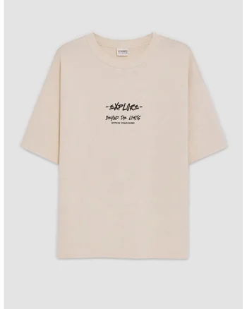 Tricou regular-fit cu imprimeu text, Bej sampanie