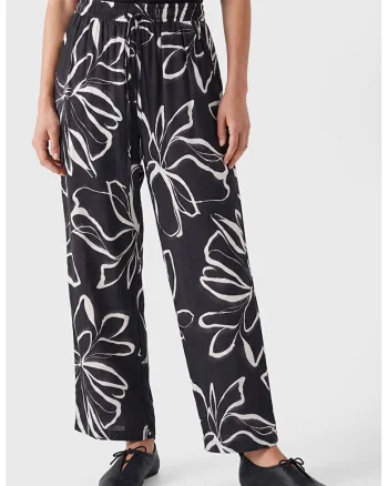 Pantalon cu snur si imprimeu, Alb/Negru