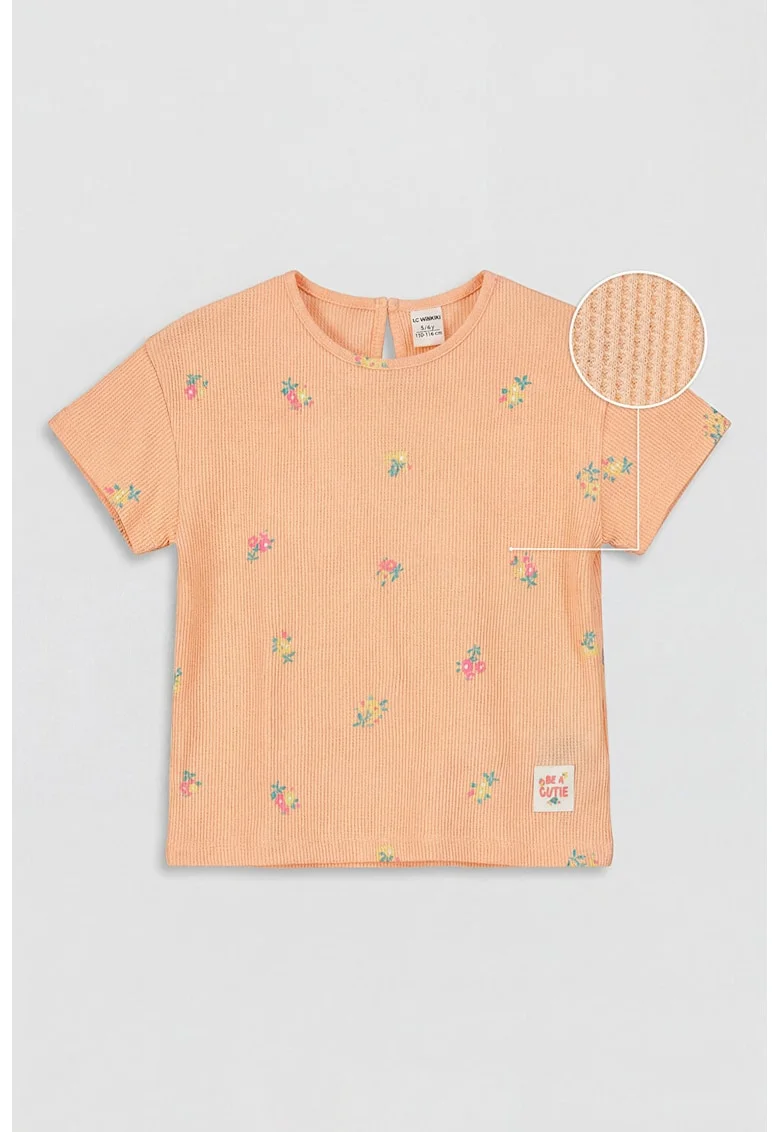Tricou cu imprimeu floral, Piersica