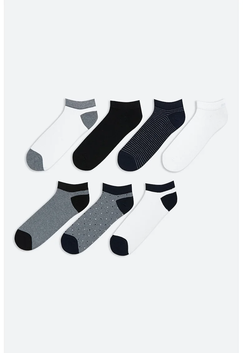 Set de 7 perechi de sosete pana la glezna, Alb/Negru/Gri