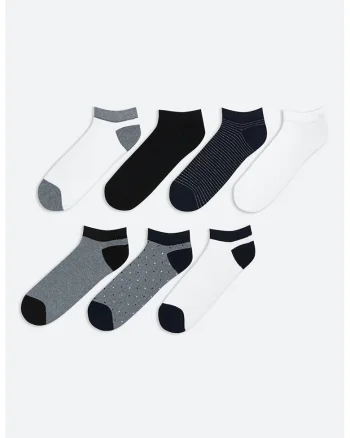Set de 7 perechi de sosete pana la glezna, Alb/Negru/Gri