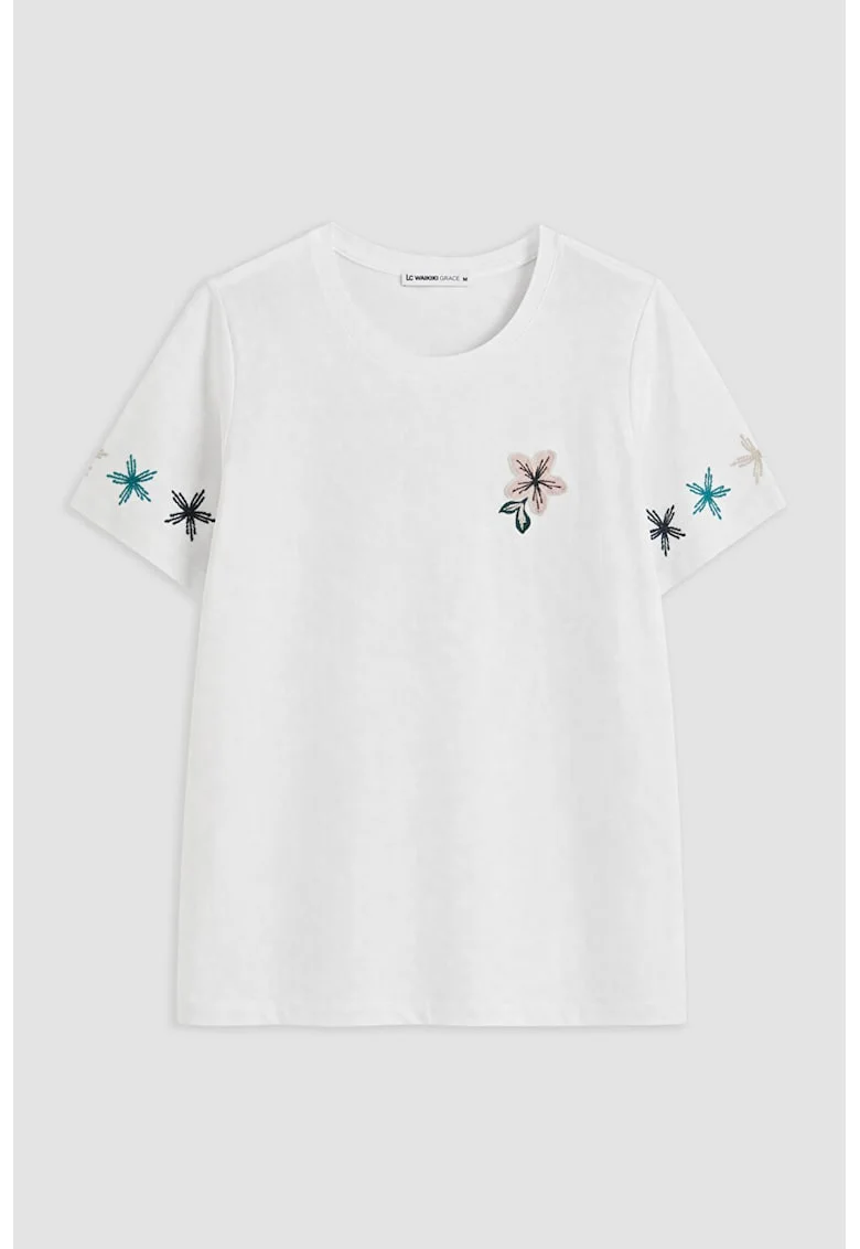 Tricou din bumbac cu detalii brodate, Alb