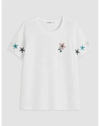 Tricou din bumbac cu detalii brodate, Alb