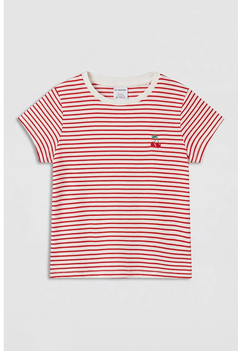 Tricou din bumbac cu dungi, Rosu/Alb murdar