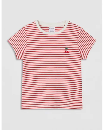 Tricou din bumbac cu dungi, Rosu/Alb murdar