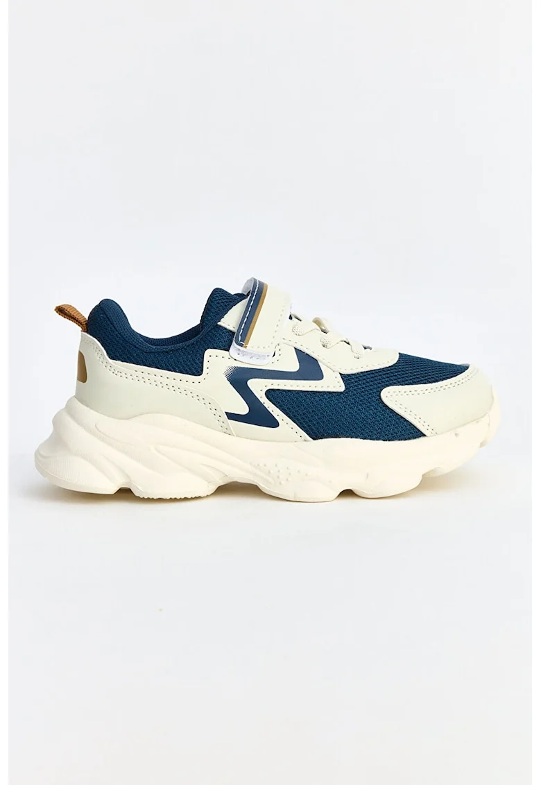Pantofi sport demi-wedge cu velcro, Albastru oceanic/Bej deschis