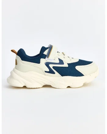 Pantofi sport demi-wedge cu velcro, Albastru oceanic/Bej deschis