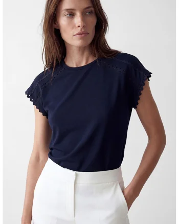 Tricou uni cu detalii brodate, Albastru ultramarin