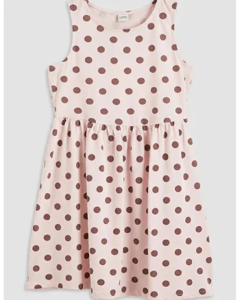 Rochie evazata din bumbac, fara maneci, Maro cafeniu/Nude rose