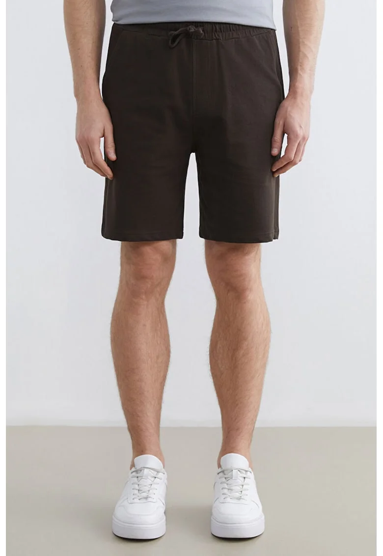 Pantaloni scurti de bumbac cu talie ajustabila, Maro inchis