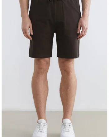 Pantaloni scurti de bumbac cu talie ajustabila, Maro inchis
