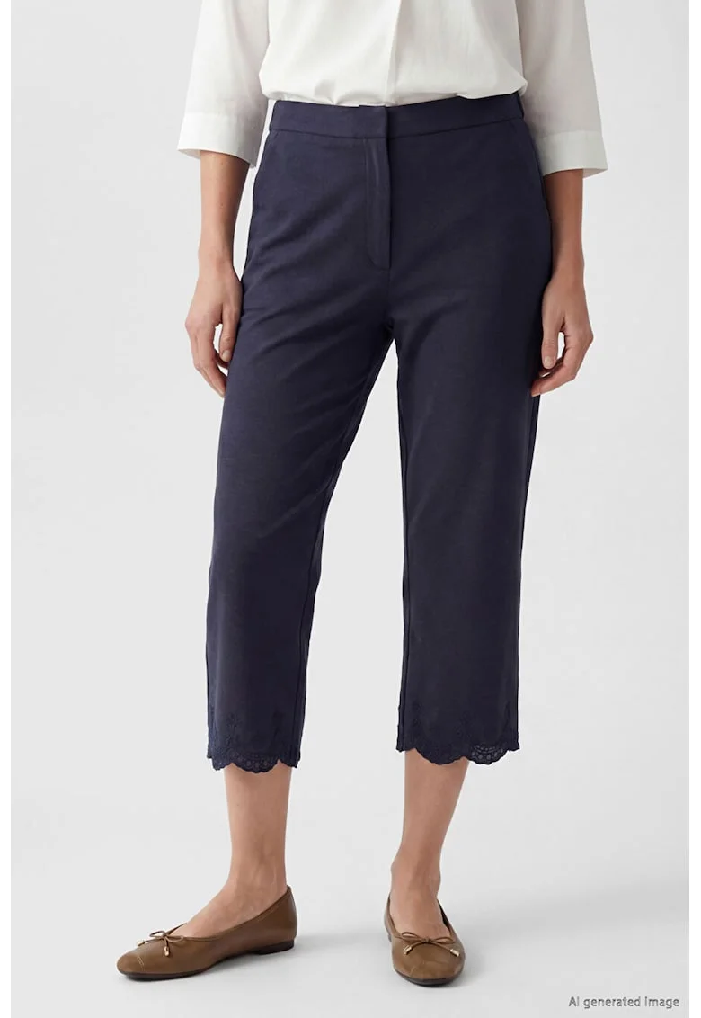 Pantaloni cu talie inalta si terminatie valurita, Bleumarin