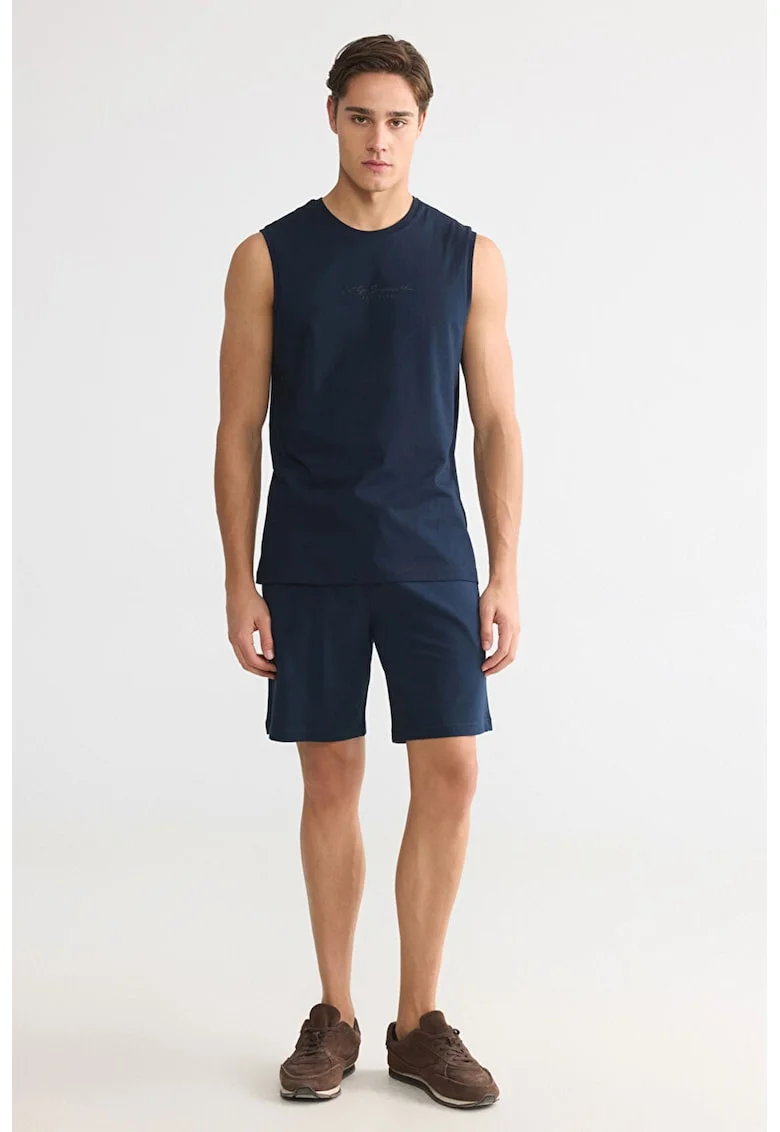 Pantaloni scurti din bumbac cu buzunare laterale, Albastru oceanic