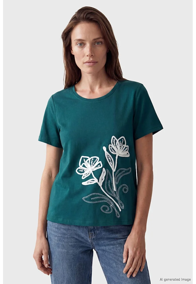 Tricu cu imprimeu floral, Alb/Verde smarald
