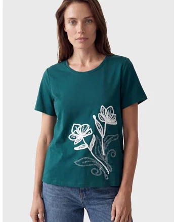 Tricu cu imprimeu floral, Alb/Verde smarald