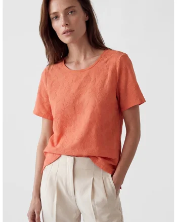 Tricou din bumbac cu flori brodate, Portocaliu dovleac