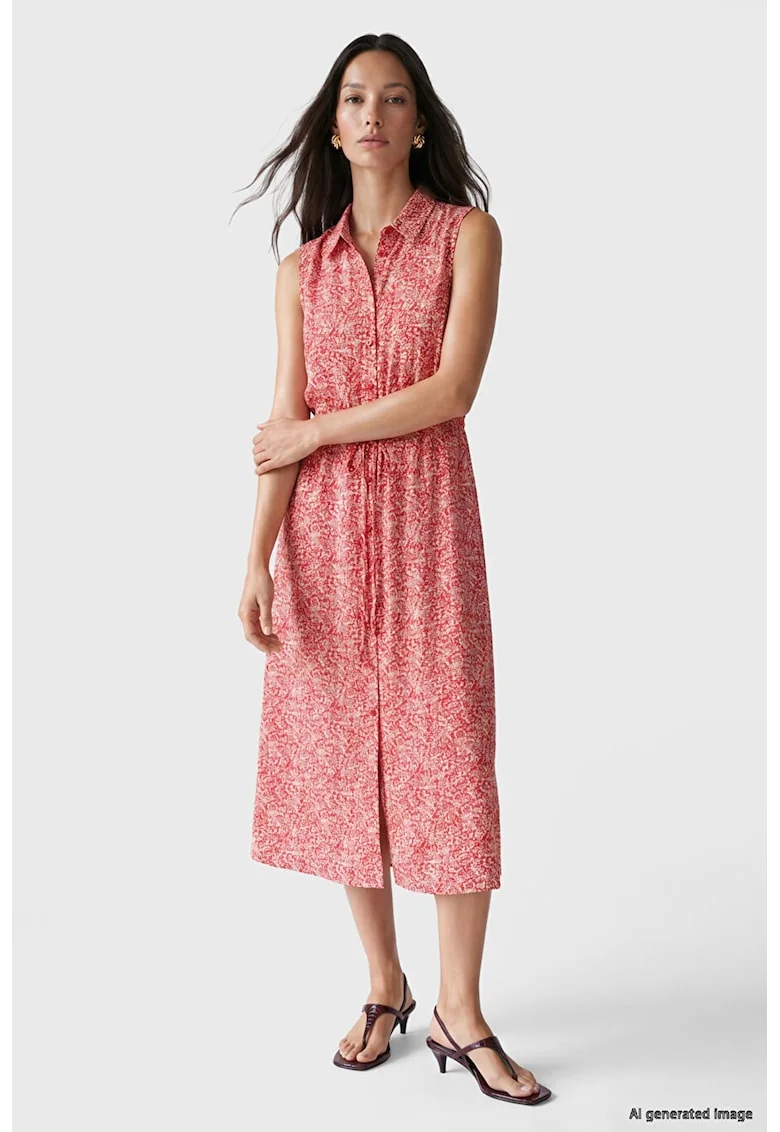 Rochie cu imprimeu floral si nasturi, Alb/Coral