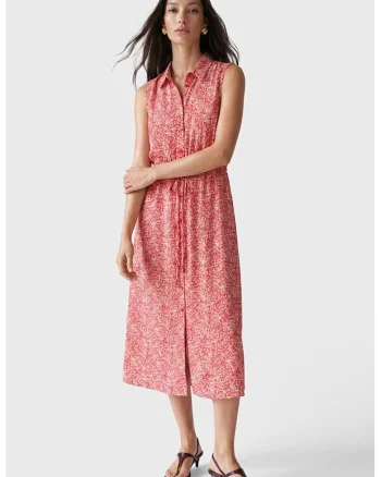 Rochie cu imprimeu floral si nasturi, Alb/Coral
