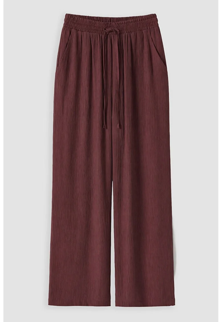 Pantaloni drepti cu snur si buzunare laterale, Maro cognac