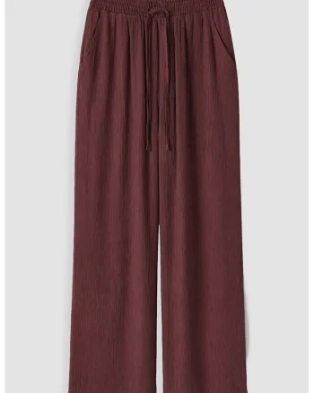 Pantaloni drepti cu snur si buzunare laterale, Maro cognac