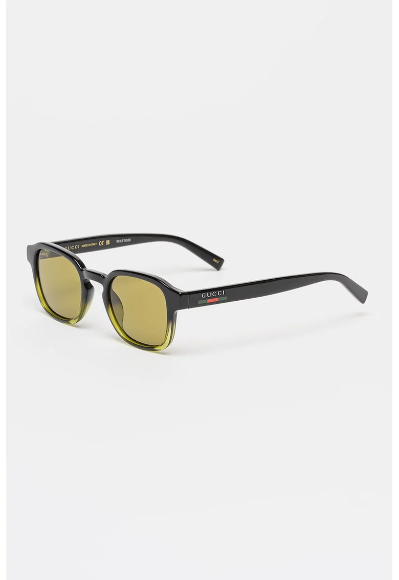 Ochelari de soare cu lentile patrate, Negru/Verde fistic