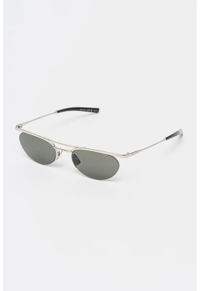 Ochelari de soare ovali cu rama metalica si model unisex, Negru/Argintiu