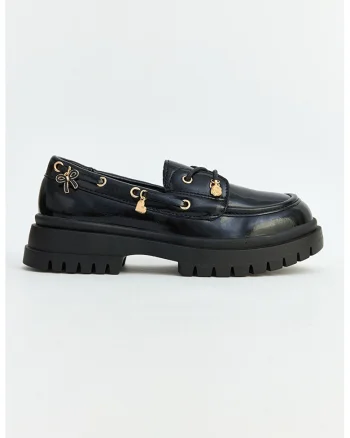 Pantofi boat din piele ecologica cu aplicatii metalice, Negru