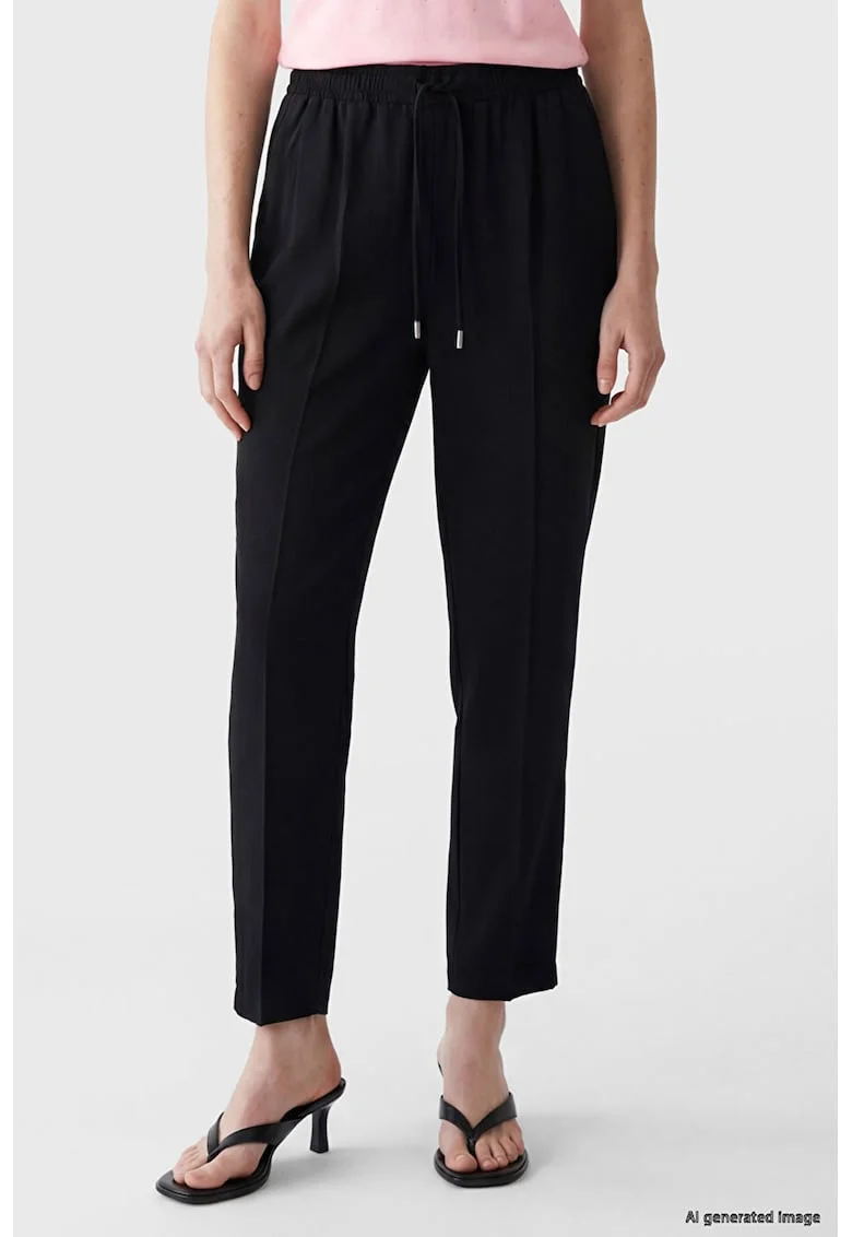 Pantaloni cu talie inalta si snur, Negru