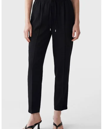 Pantaloni cu talie inalta si snur, Negru