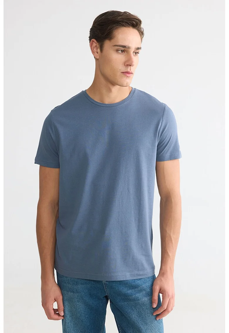 Tricou slim fit de bumbac, Albastru stins