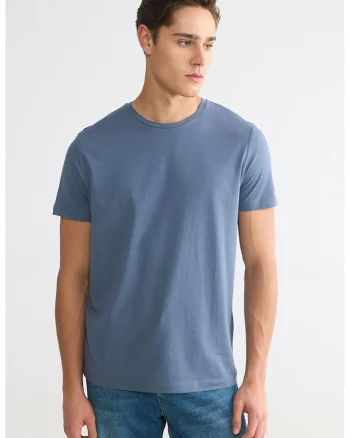 Tricou slim fit de bumbac, Albastru stins