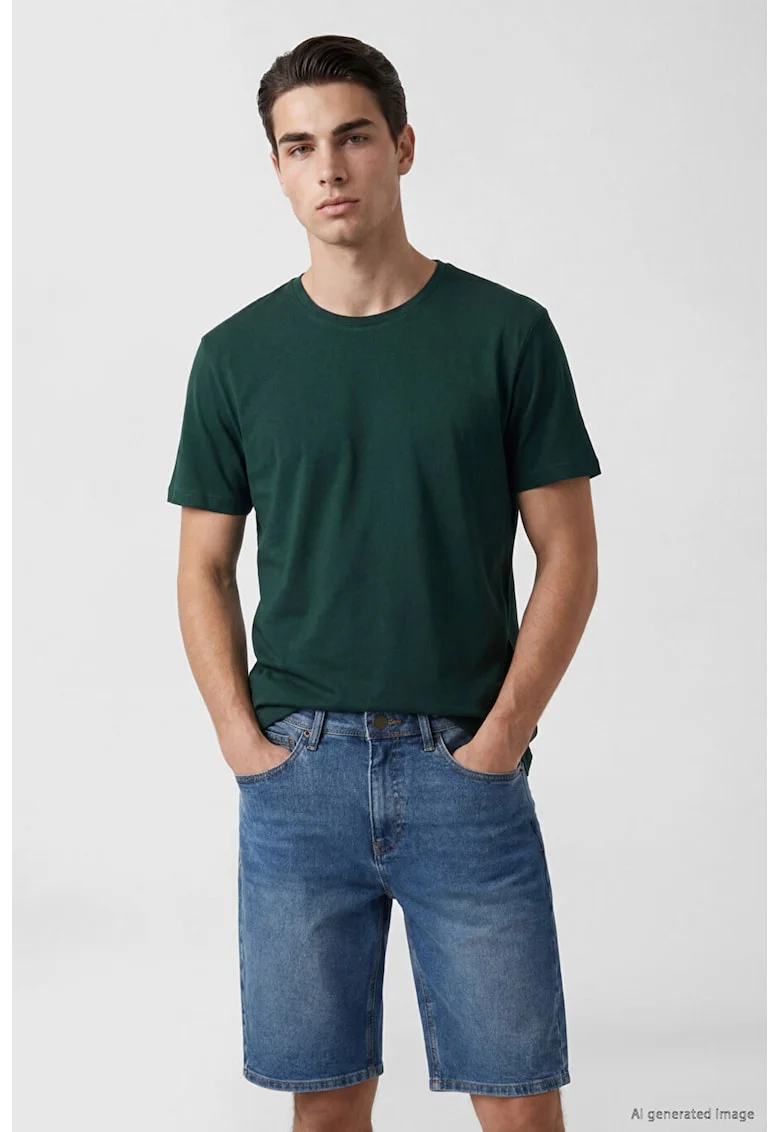 Tricou slim fit de bumbac, Verde inchis