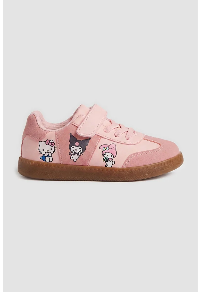 Pantofi sport din piele ecologica cu imprimeu desene animate, Roz deschis/Roz stins