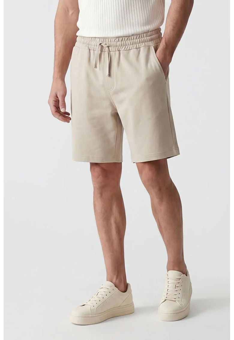 Pantaloni scurti din bumbac cu buzunare laterale, Bej