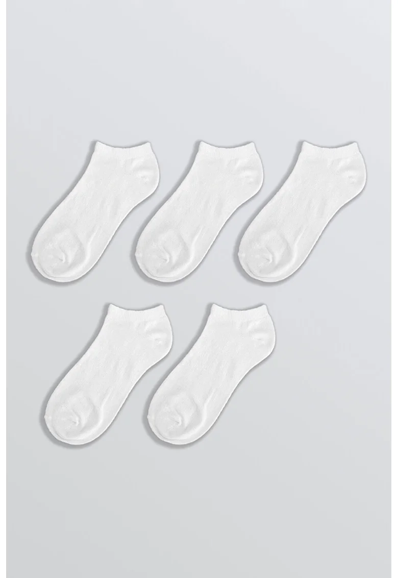 Set de 5 perechi de sosete pana la glezna, Alb optic