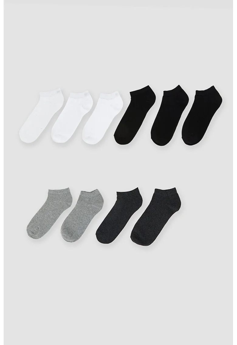 Set de 5 perechi de sosete scurte de bumbac, Negru/Gri/Alb optic