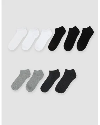 Set de 5 perechi de sosete scurte de bumbac, Negru/Gri/Alb optic