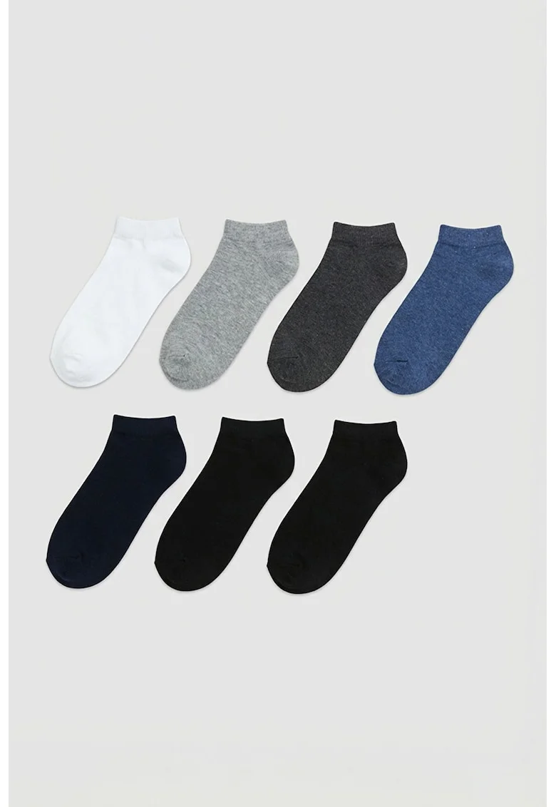 Set de 7 perechi de sosete uni pana la glezna, Negru/Gri/Albastru cobalt