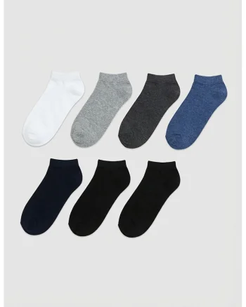 Set de 7 perechi de sosete uni pana la glezna, Negru/Gri/Albastru cobalt