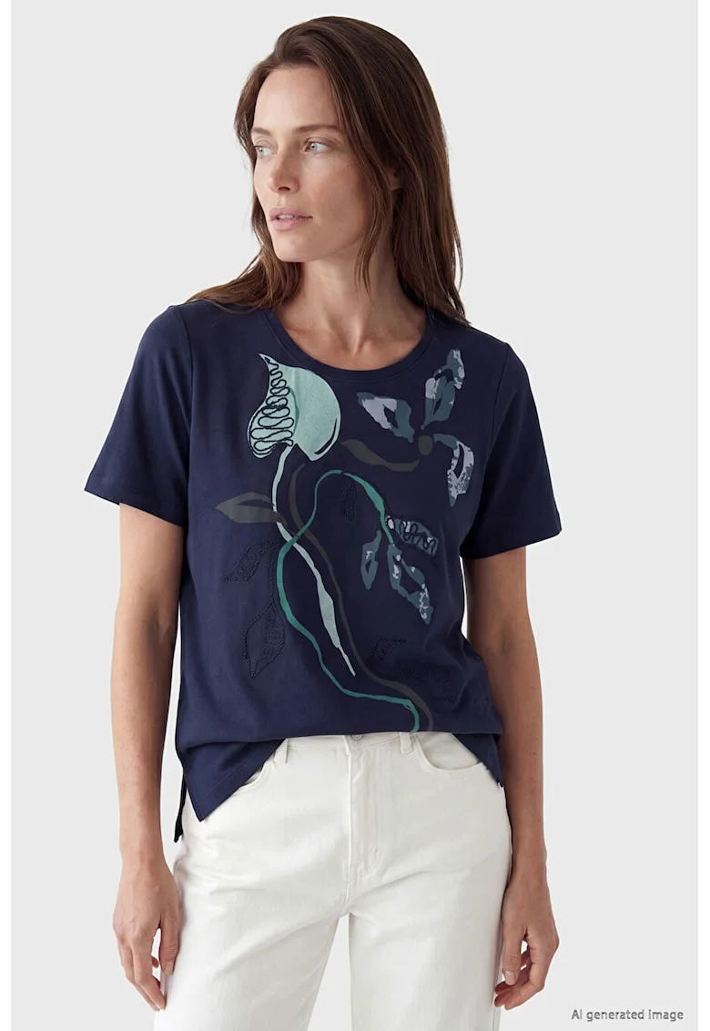 Tricou din bumbac cu imprimeu grafic, Bleumarin/Verde menta