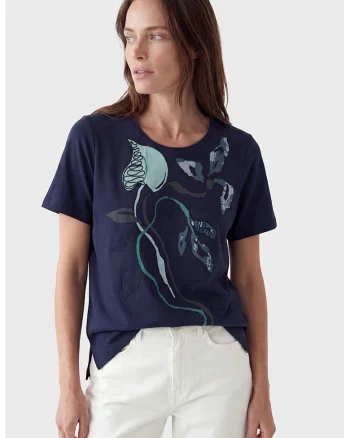 Tricou din bumbac cu imprimeu grafic, Bleumarin/Verde menta