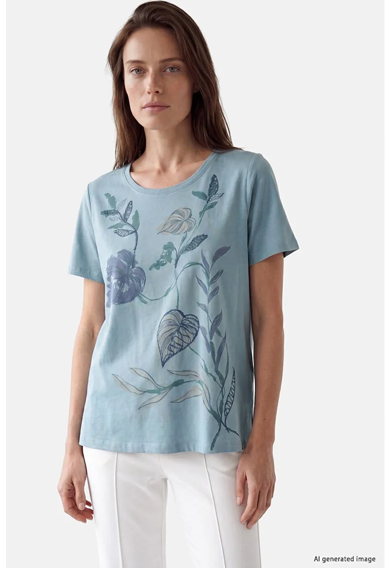 Tricou din bumbac cu imprimeu grafic, Albastru stins/Grej
