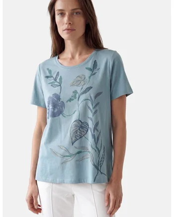 Tricou din bumbac cu imprimeu grafic, Albastru stins/Grej