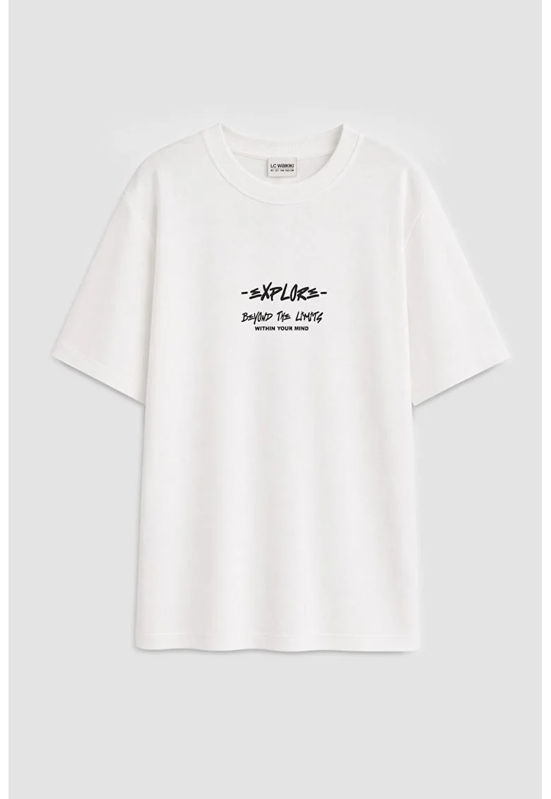 Tricou regular-fit cu imprimeu text, Alb